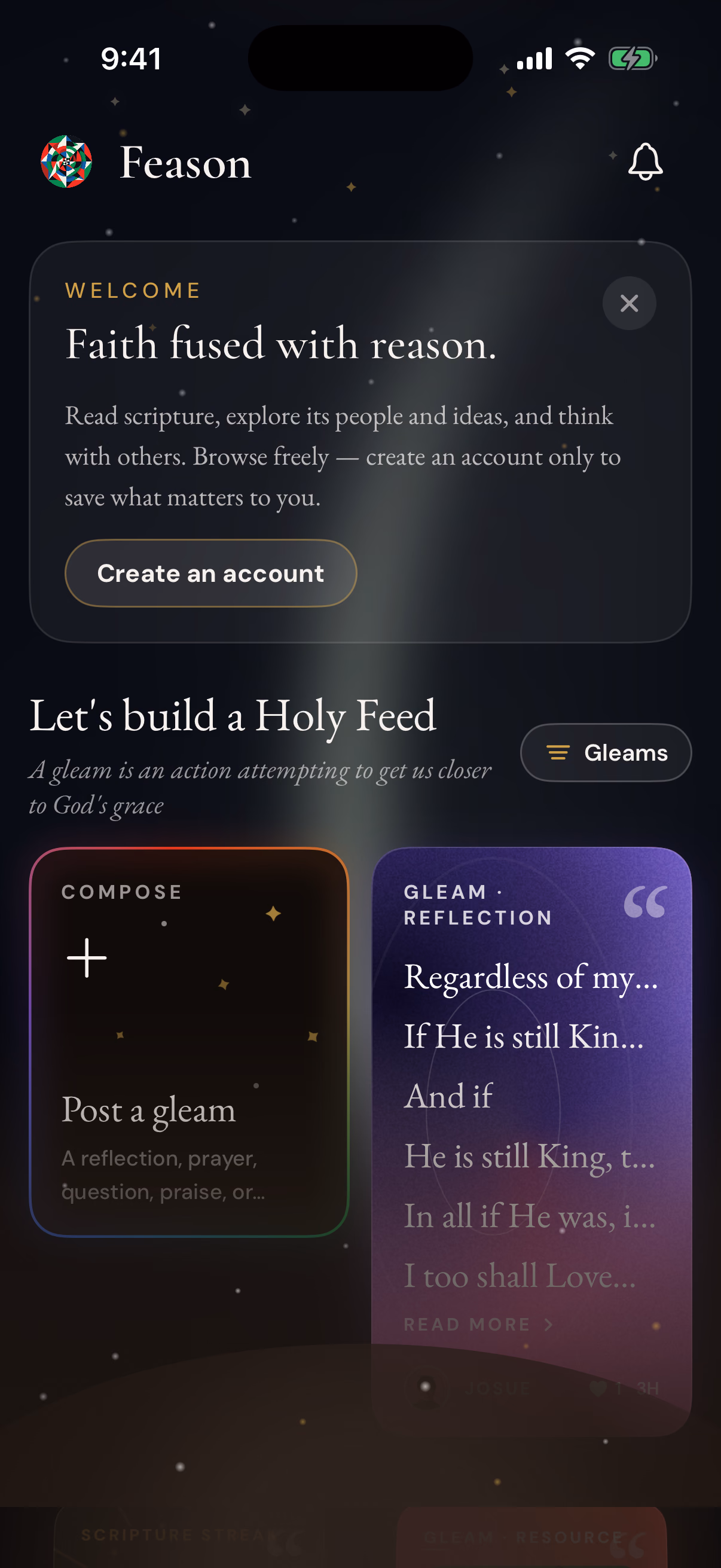 Feason Home with today’s Scripture and a feed designed for edification